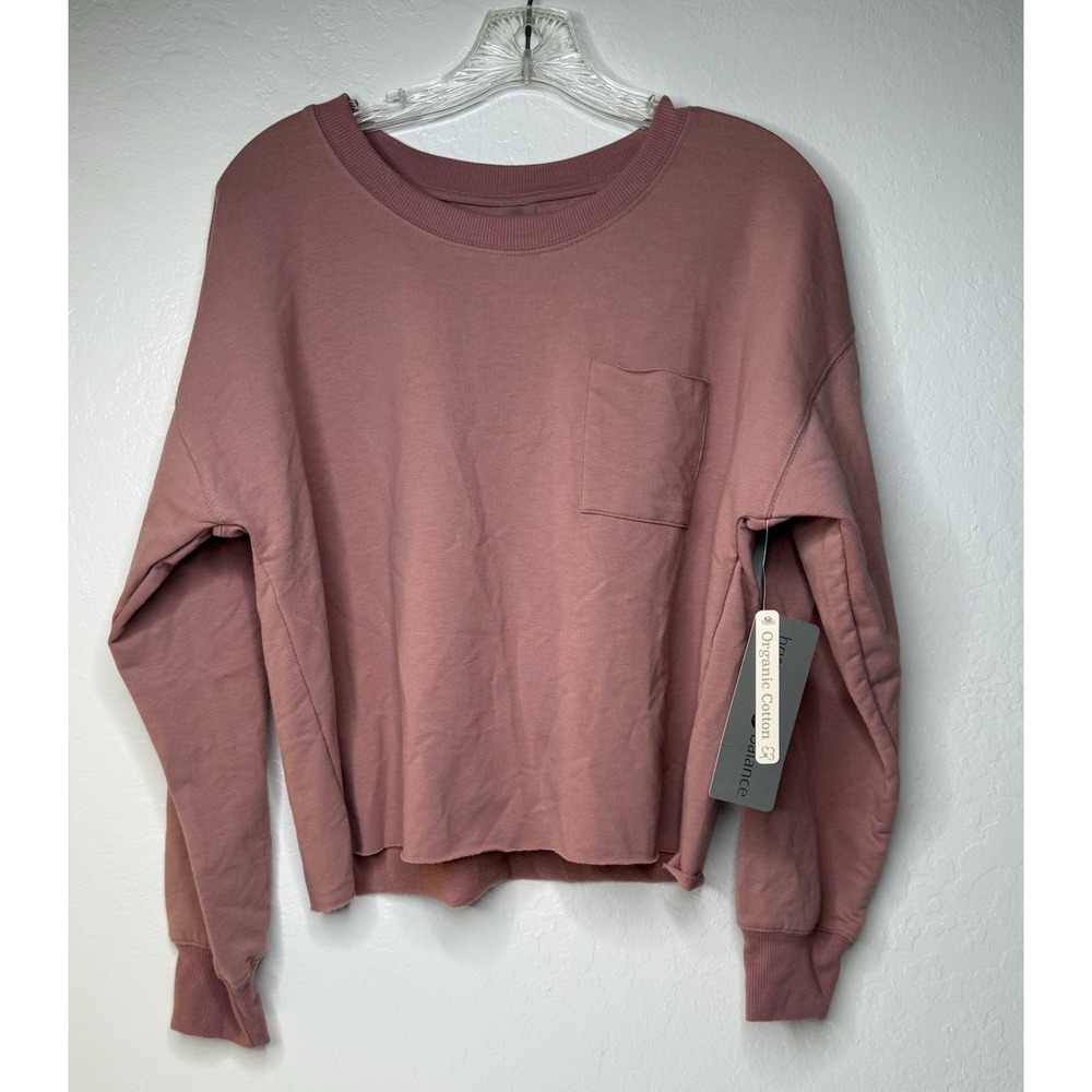 Harmony Balance Organic Cotton Mauve Cropped Sweater Womens Size L Gym Yoga New